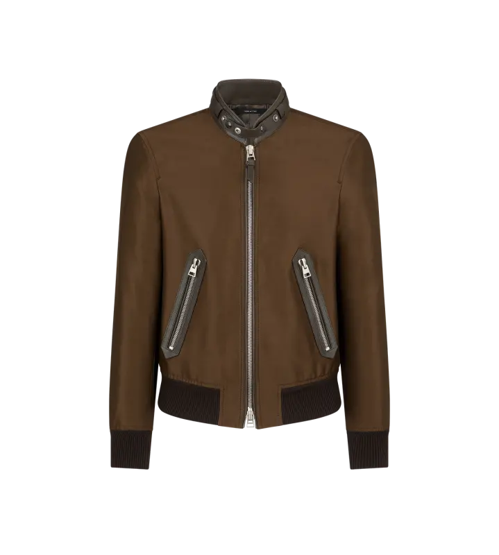 WOOL SILK FAILLE BIKER JACKET CIGAR online